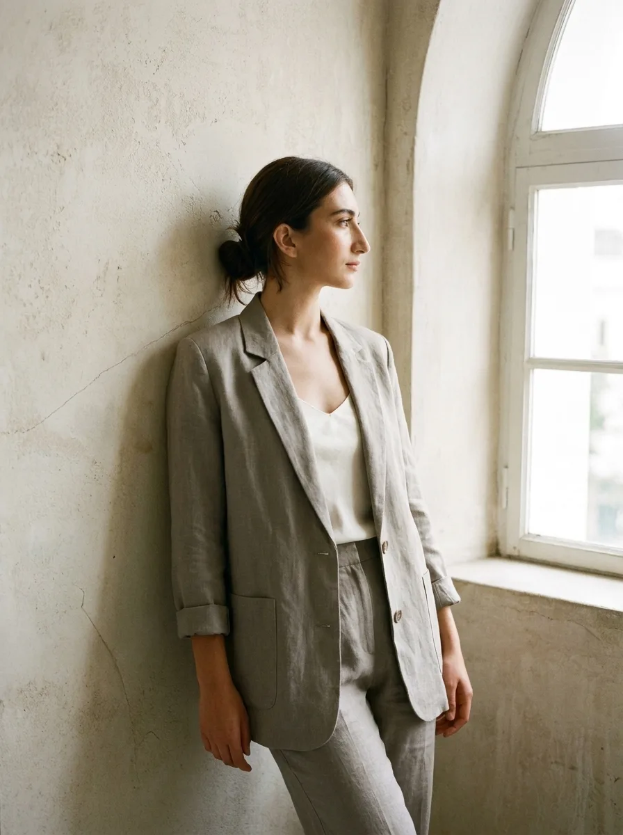 Nadia blazer — Unstructured linen blazer, greige