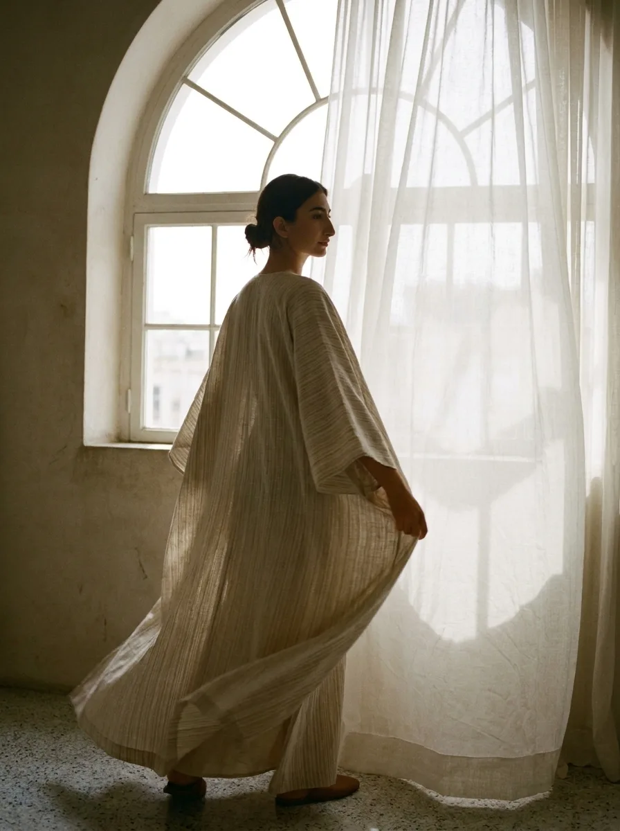 Amal kaftan — Striped linen kaftan